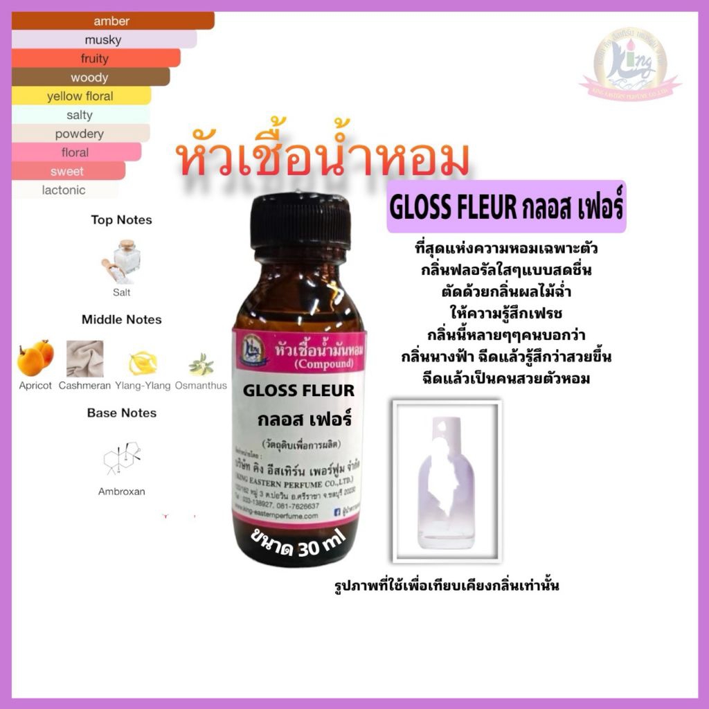 กลิ่นGLOSS FLEUR (กลอส เฟอร์)หัวเชื้อน้ำหอม100%ขนาด30ml