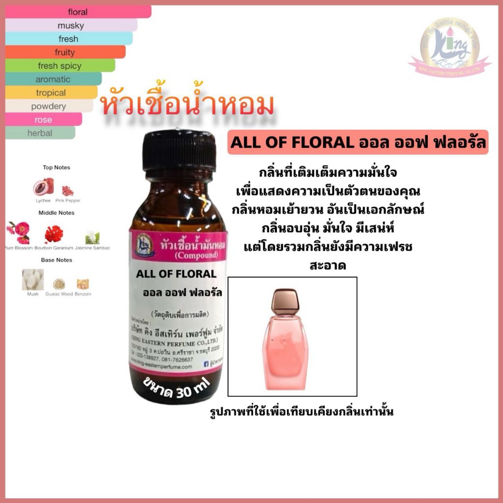 กลิ่นALL OF FLORAL (ออล ออฟ ฟลอรัล)หัวเชื้อน้ำหอม100%ขนาด30ml