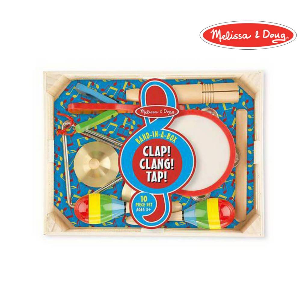 Melissa & Doug Band-in-a-Box – Clap! Clang! Tap!ชุดเครื่องดนตรีเด็ก มาราคัส กลอง Xylophone เมาท์ออแกน ไซโลโฟน ของแท้