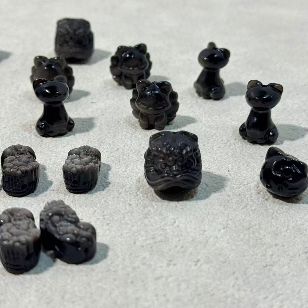 รุ่นใหม่ล่าสุด ออบซิเดียน หินออบซิเดียนเงิน Obsidian รูปหัวสิงโต อุปกรณ์เสริมสร้อยข้อมือDIY หินนำโชค - รูปที่ 4
