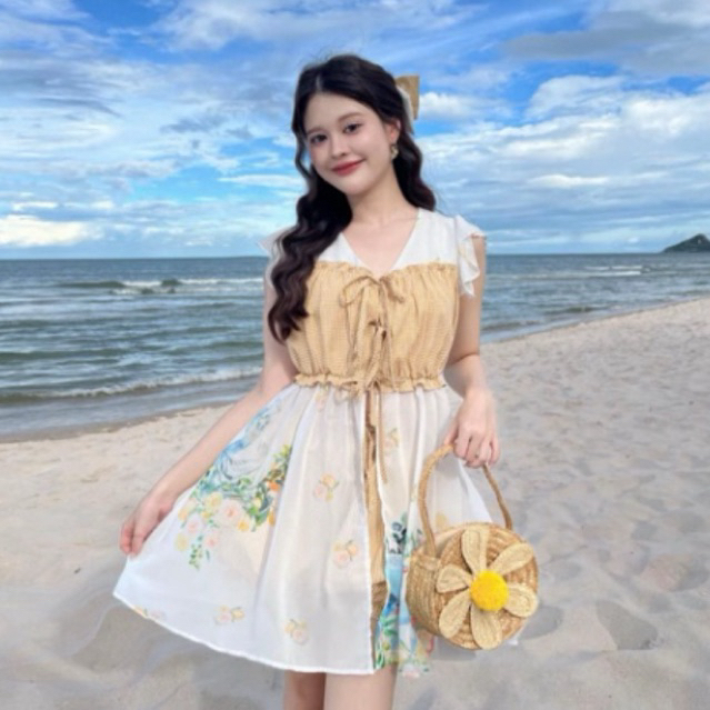 BELLITA Size XLมือ1 เซ็ท3ชิ้น กางเกงเสื้อโบว์ เซ็ทเสื้อกางเกงขาสั้น ใส่เที่ยว ทะเล คาเฟ่น่ารักๆ งานม