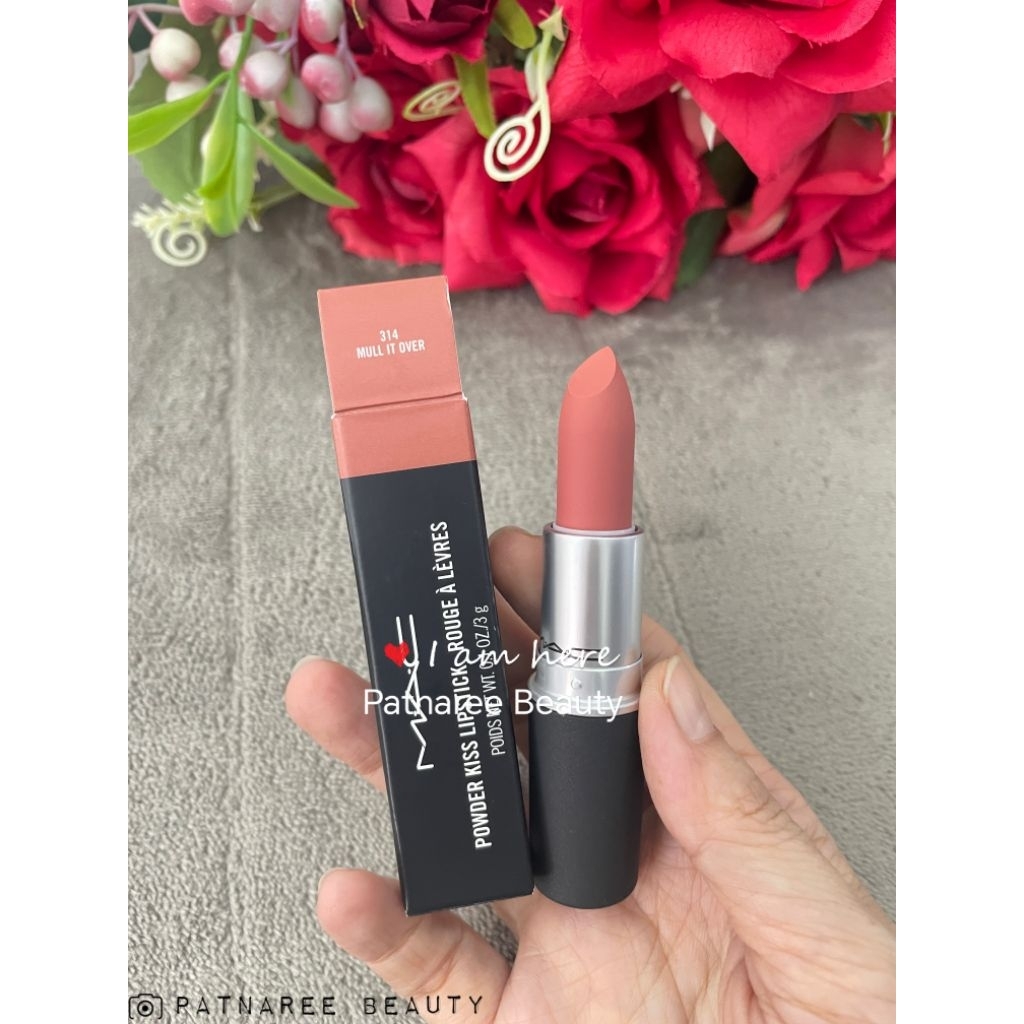 ลิปสติก​ ป้า​ยไทย​💯Mac Powder Kiss Lipstick สี 314 Mull It Over สีนู้ดอมส้มสวย
