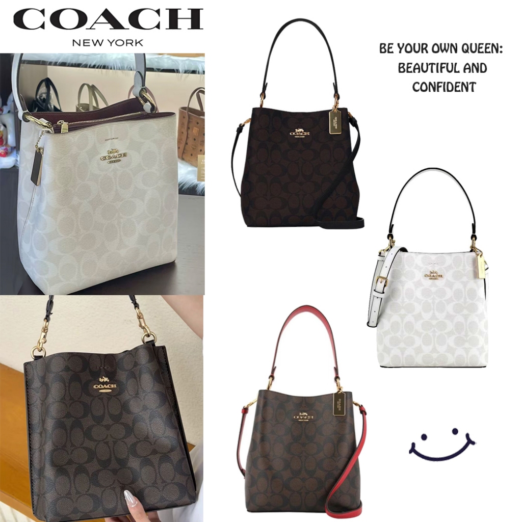 กระเป๋าถือ COACH Town 21 กระเป๋าสะพายเฉียง สีน้ำตาลเข้ม/ลายดอกน้ำตาลเข้ม/สีขาว