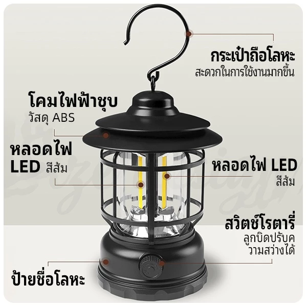 ไฟแคมป์ปิ้งวินเทจ Super Tribe กันน้ำ ชาร์จ USB Type-C แบบแขวน thumbnail 4