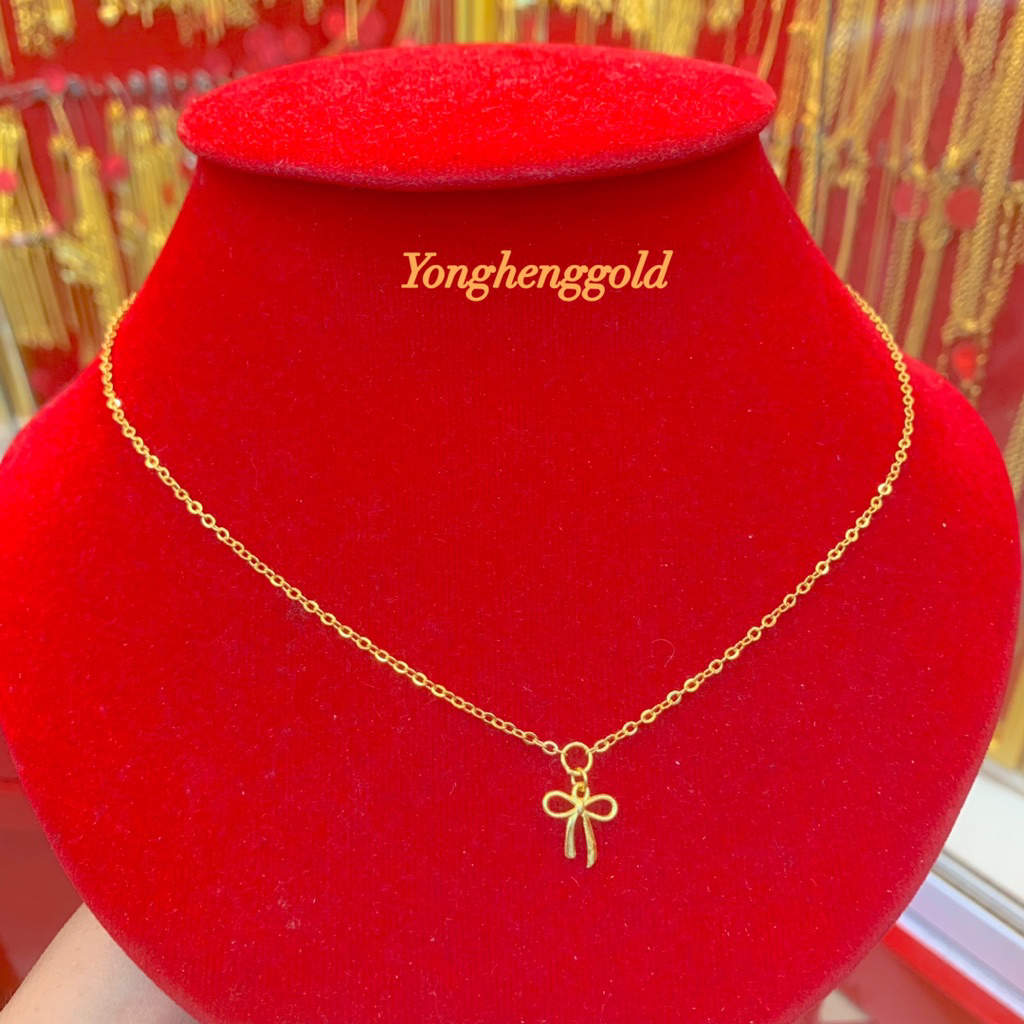 สร้อยคอทอง1สลึง Yonghenggold โซ่จี้โบว์/จี้ฉลุ ทองคำแท้96.5%