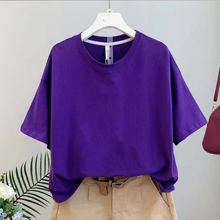 เสื้อครอปสาวอวบน่ารัก สีพื้น oversize เสื้อผ้าคนอ้วนไซส์ใหญ่ เสื้อยืดแขนสั้นแบบหลวมผู้หญิงแฟชั่นมาใหม่สวยๆ ลำลอง สีดำ