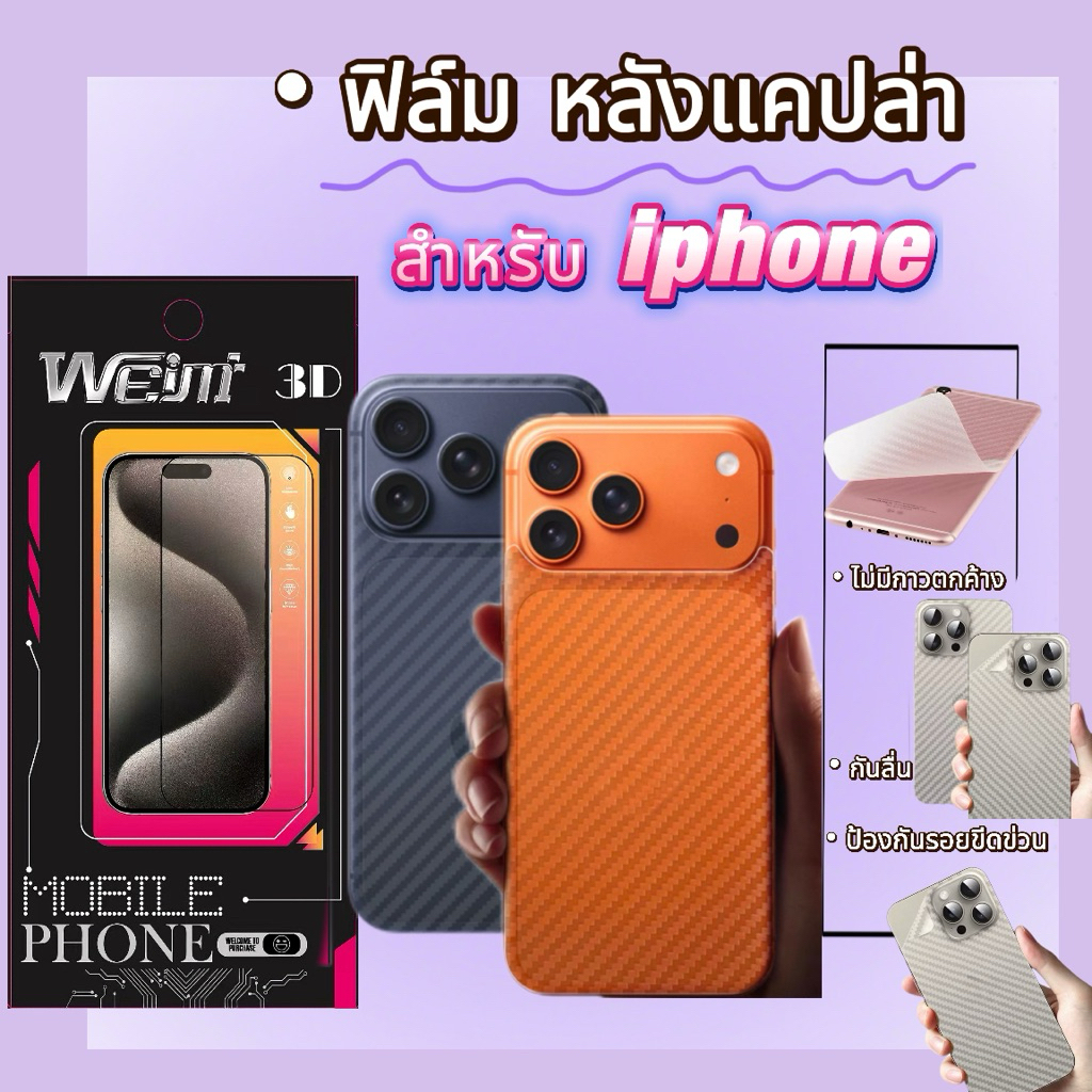 ฟิล์ม หลังแคปล่า For IPHONE 17promax 17 17PRO 16 16PRO 16PLUS 16PROMAX 15 15PRO 14 14PRO 13 13PRO 12 11 XR 678