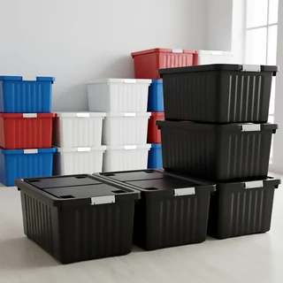 กล่องพลาสติก 65 ลิตร (3ใบ) - กล่องล้อเลื่อน กล่องเก็บของ กล่องฝาล็อค - 0309