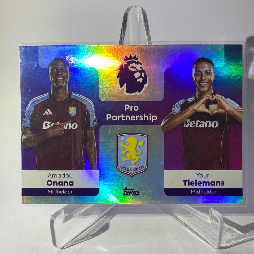 การ์ดนักฟุตบอล สำหรับสะสม AMADOU ONANA, YOURI TIELEMANS, ASTON VILLA, Pro Partnership, TOPPS 2025