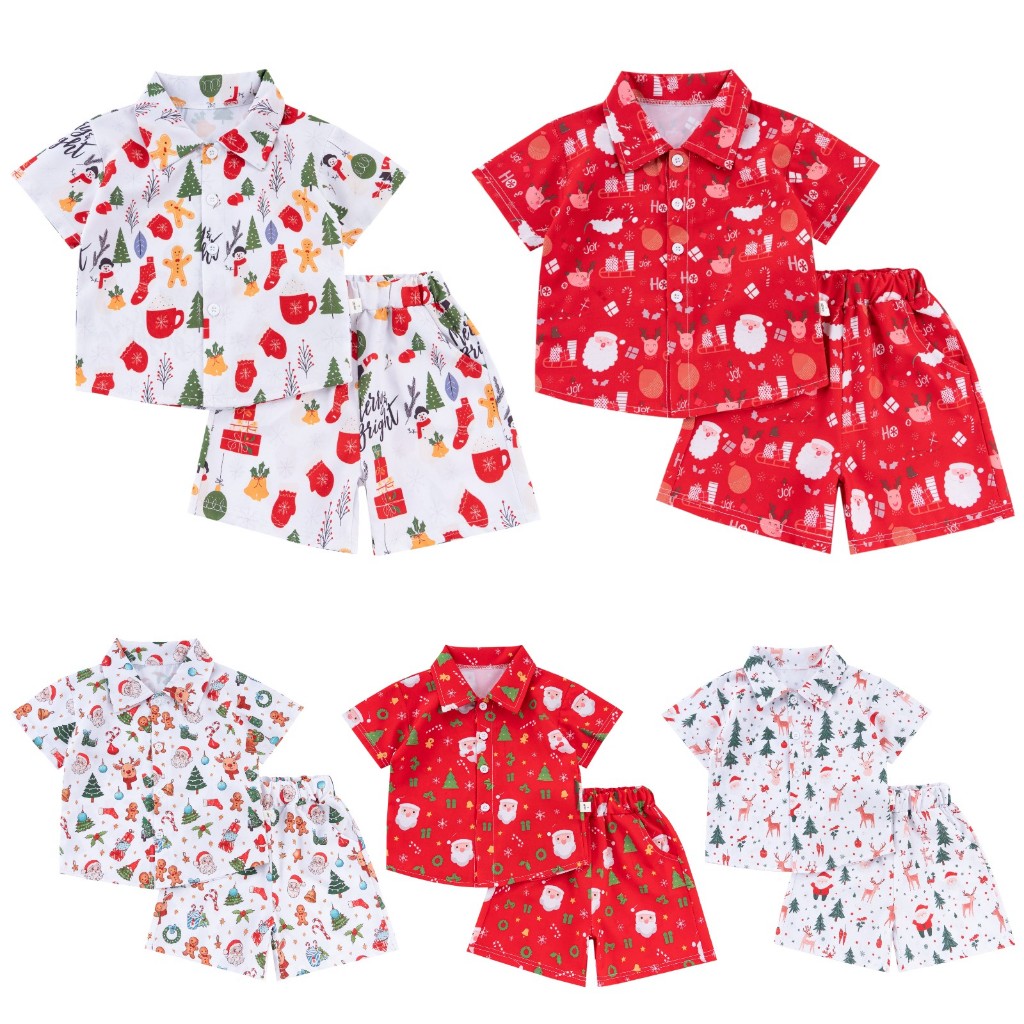 ชุดเด็กChristmas2025 เสื้อผ้าเด็กลายคริสต์มาส เสื้อ+กางเกงเด็ก