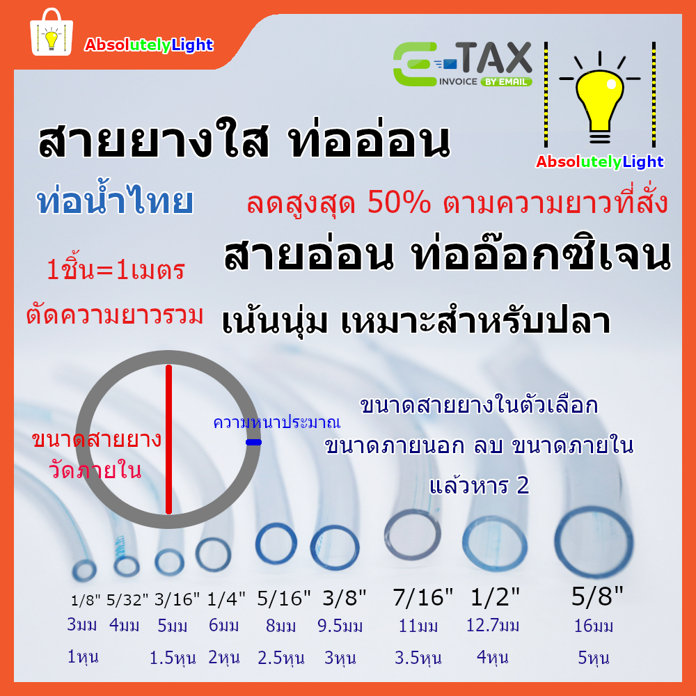 #สายยางตัดตามสั่ง สายยาง 1หุน - 5หุน หรือ 3มิล-16 มิล ท่อยาง ท่ออ่อน ใส อ๊อกซิเจนเลี้ยงปลา