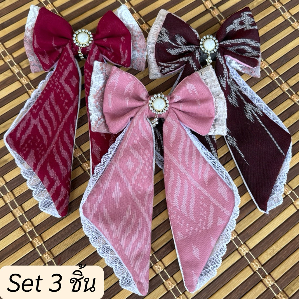 🇹🇭📮Set3ชิ้น📌 กิ๊บผ้าทอหลากสีลายไทย