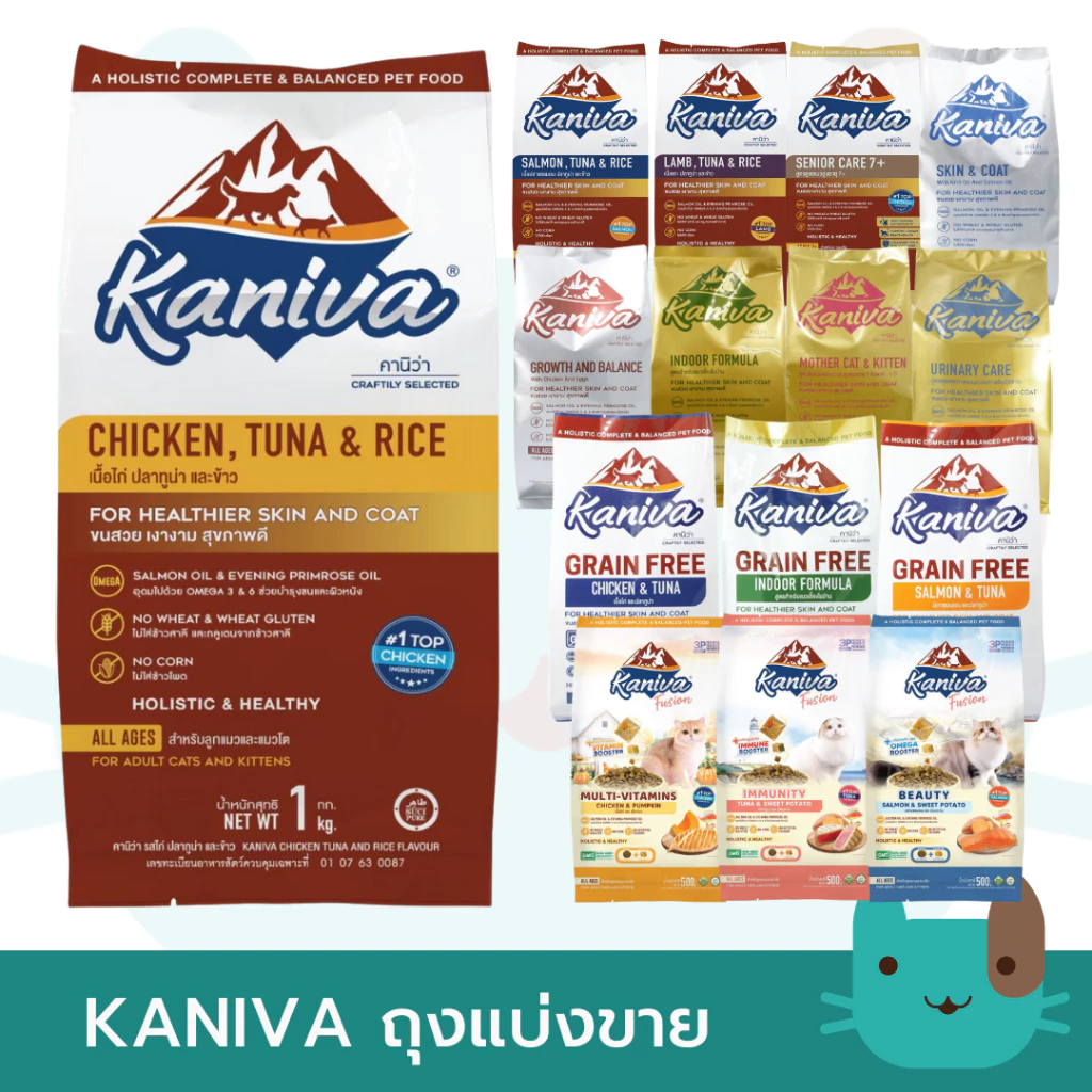 Kaniva 500g-1kg (ถุงแบ่งขาย)อาหารแมวคานิว่า ขนสวย เงางาม สุขภาพดี