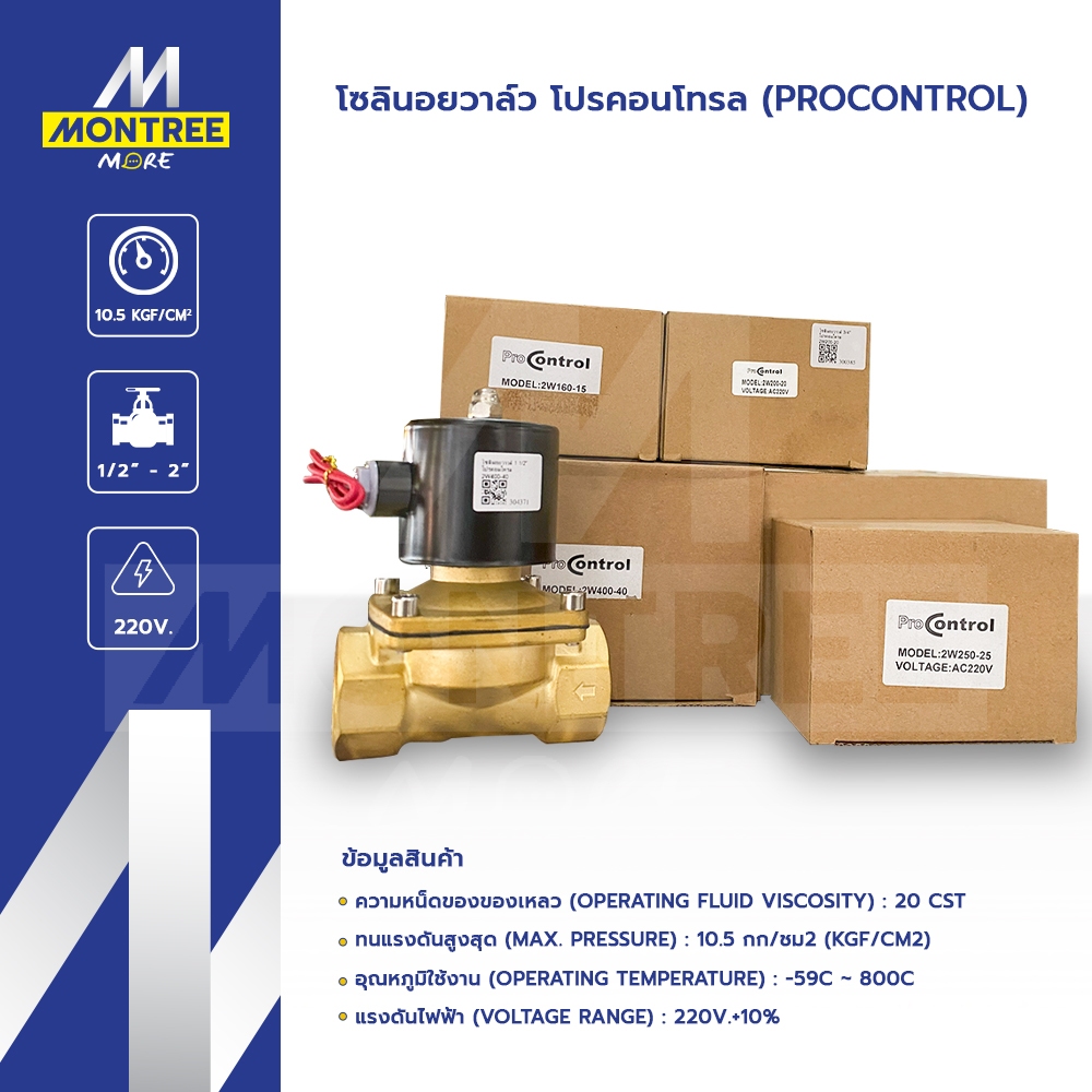 โซลินอยวาวล์ 1/2"- 2" โปรคอนโทรล 2W160-15/2W200-20/2W250-25/2W400-40/2W500-50 จำหน่ายโดย Montree Mor