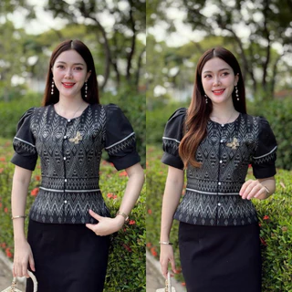 เสื้อผ้าฝ้ายพิมพ์ลาย ลายใหม่สวยๆ คอกลมแขนตุ๊กตา