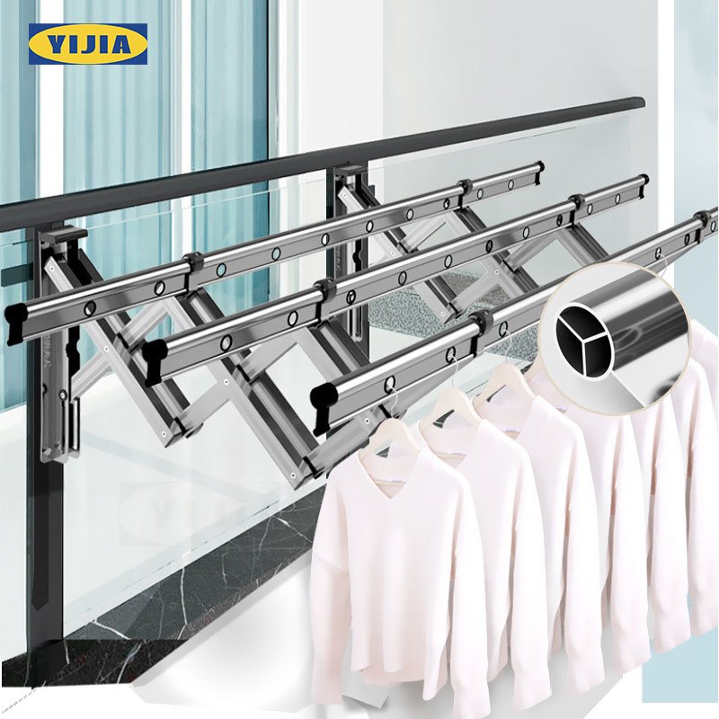 YIJIAราวตากผ้าติดผนัง โลหะผสมอลูมิเนียม ไม่เป็นสนิ สามารถใช้งานได้นาน15ปี ราวตากผ้าพับได้ ราวตากผ้าต
