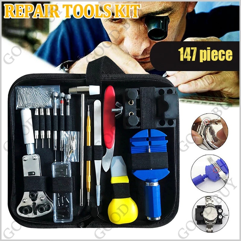 144pcs ชุดเครื่องมือซ่อมนาฬิกาอุปกรณ์ซ่อมนาฬิกาWatch Case Holder Opener Pin Link Remover Repair Tool Kit งมือซ่อมนาฬิก