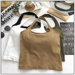 💥TOPLIST💥(F1071)⭐ เสื้อครอปคล้องคอ สายฝอ ผ้ายืดเข้ารูป ลุคแซ่บ