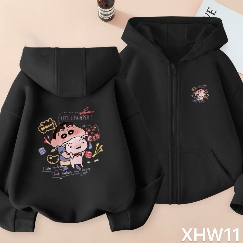 เสื้อกันหนาวเด็กชาย–เด็กหญิง ลายชินจัง พร้อมฮู้ดซิปหน้า อบอุ่น น่ารัก เหมาะใส่ออกข้างนอกในฤดูหนาว รุ่น XHW11–XHW12