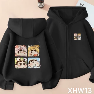 เสื้อกันหนาวเด็กชาย–เด็กหญิง ลายชินจัง พร้อมฮู้ด ซิปหน้า อบอุ่น สบาย น่ารัก เหมาะสำหรับฤดูหนาว รุ่น XHW13–XHW15