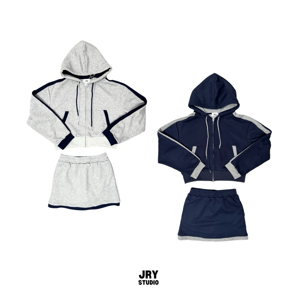 งานป้าย JRY Studio เซ็ต ฮู้ดดี้ + กระโปรงสุดคิ้วท์ ลุคสปอร์ตผสมความน่ารัก ดูคูลแบบมีสไตล์ เซตเดียวแม