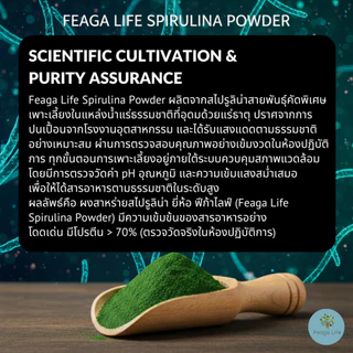 ผงสาหร่ายสไปรูลิน่า สกัด 10:1 B12 ให้สารอาหาร Organic Spirulina Powder ยี่ห้อ Feaga Life 100 กรัม