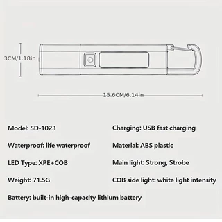 การโฟกัสแบบยืดหดได้ ไฟฉาย LED สว่างมาก ชาร์จไฟได้ สําหรับตั้งแคมป์ ตกปลากลางคืน/ตั้งแคมป์/ถานเซียน กันน้ําพร้อมตะขอ