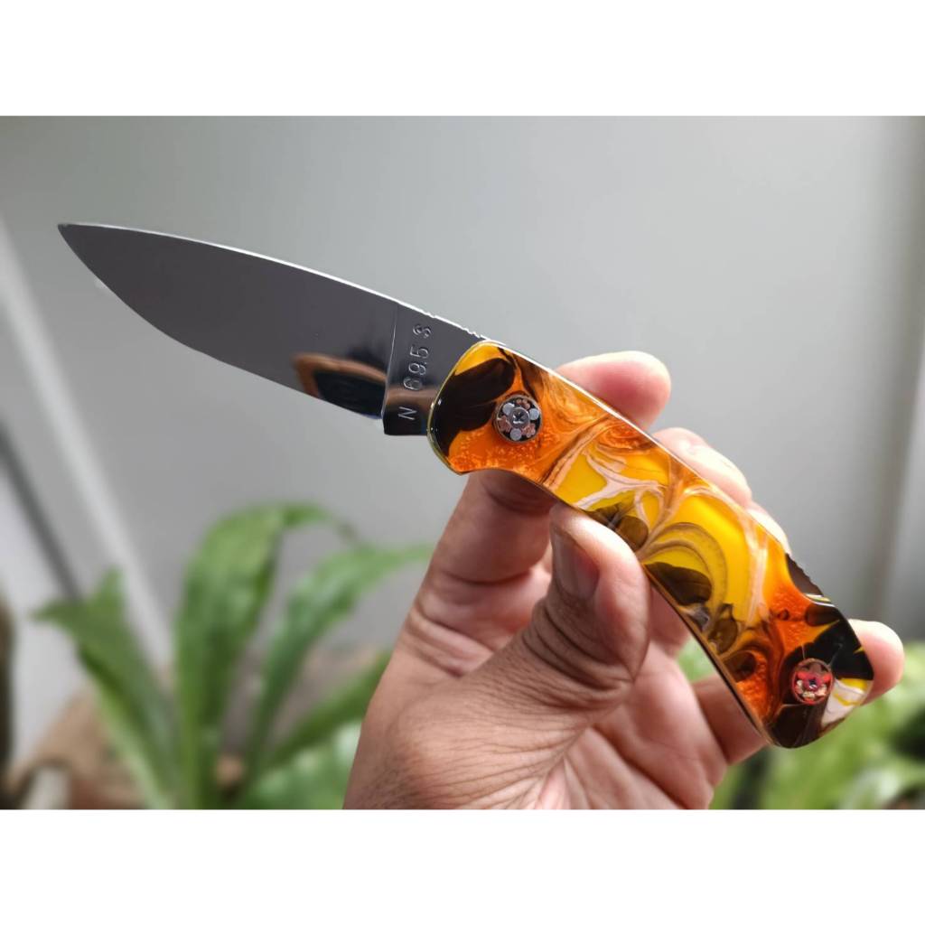 มีดพับ มีดพับกดหลัง pocket knife folding มีดตัดทุเรียน มีดแคมป์ ใบ 2.9” เหล็ก N695 ต้านสนิม Lock bac