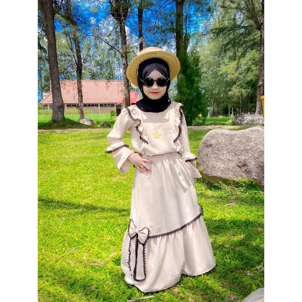 ชุดเซตกระโปรงยาวเด็กอิสลาม ชุดเซตกระโปรงผ้าสลาฟ 3-9ปี ไม่ต้องรีดแต่งด้วยลูกไม้ ใส่เที่ยว ใ่ส่รายอ - รูปที่ 3