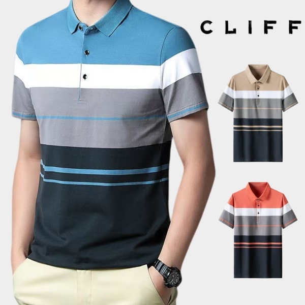CLIFF เสื้อโปโลผ้าฝ้ายสำหรับฤดูร้อน  ผู้ชายเย็บสีแขนสั้น  ลำลอง  ชุดพ่อ  คุณภาพสูง