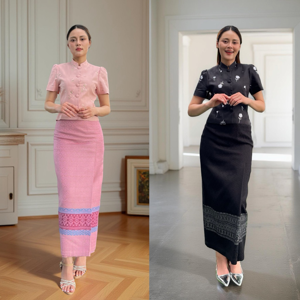 ชุดเซ็ตจิตรลดา_ลินินปัก-ฝ้ายทอมือยกดอก