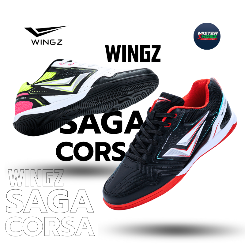( ลิขสิทธิ์แท้ WINGZ ) รองเท้าฟุตซอล SAGA กระชับ และ น้ำหนักเบา พื้น( Thermoplastic Rubber )