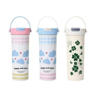 PANDA แก้วกาแฟ สแตนเลส 600ML แก้วเก็บความเย็น 1 ฝา 2 หัวดื่ม กระติกสุญญากาศ สแตนเลส304 ชุดภาพวาดลายพิเศษ 3สี