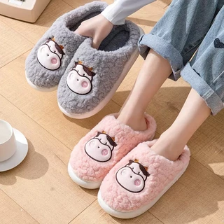 HOME818 รองเท้าใส่ในบ้าน รองเท้ากำมะหยี่ ( ลายน้องวัว) สลิปเปอร์ PVC พื้นยาง กันลื่น NO.T813 แนะนำเพิ่ม2ไซส์