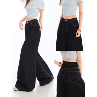 กางเกงยีนส์ขายาวทรงวินเทจสไตล์อเมริกัน สีดำ รุ่นใหม่สำหรับผู…
