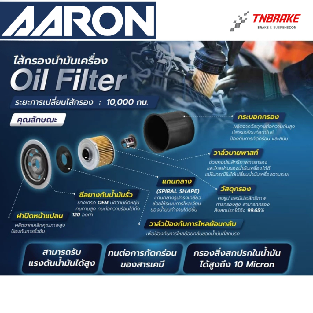 AARON ไส้กรองน้ำมันเครื่อง SUBARU XV CROSSTREK ปี16/ FORESTER 1.6-2.0 ปี13-24 กรองน้ำมันเครื่องเเอรอ