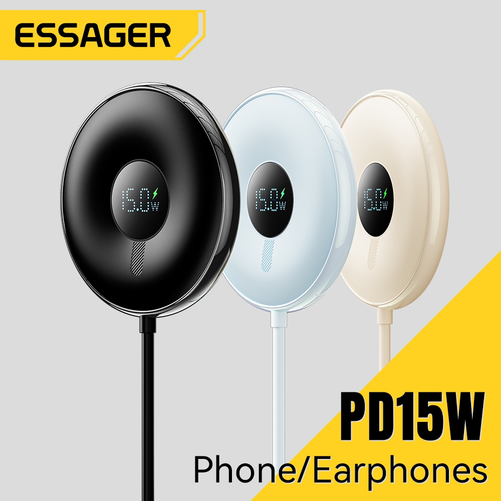 Essager PD15W แท่นชาร์จไร้สายแบบแม่เหล็กพร้อมจอแสดงผลดิจิทัลสำหรับโทรศัพท์มือถือ/หูฟัง