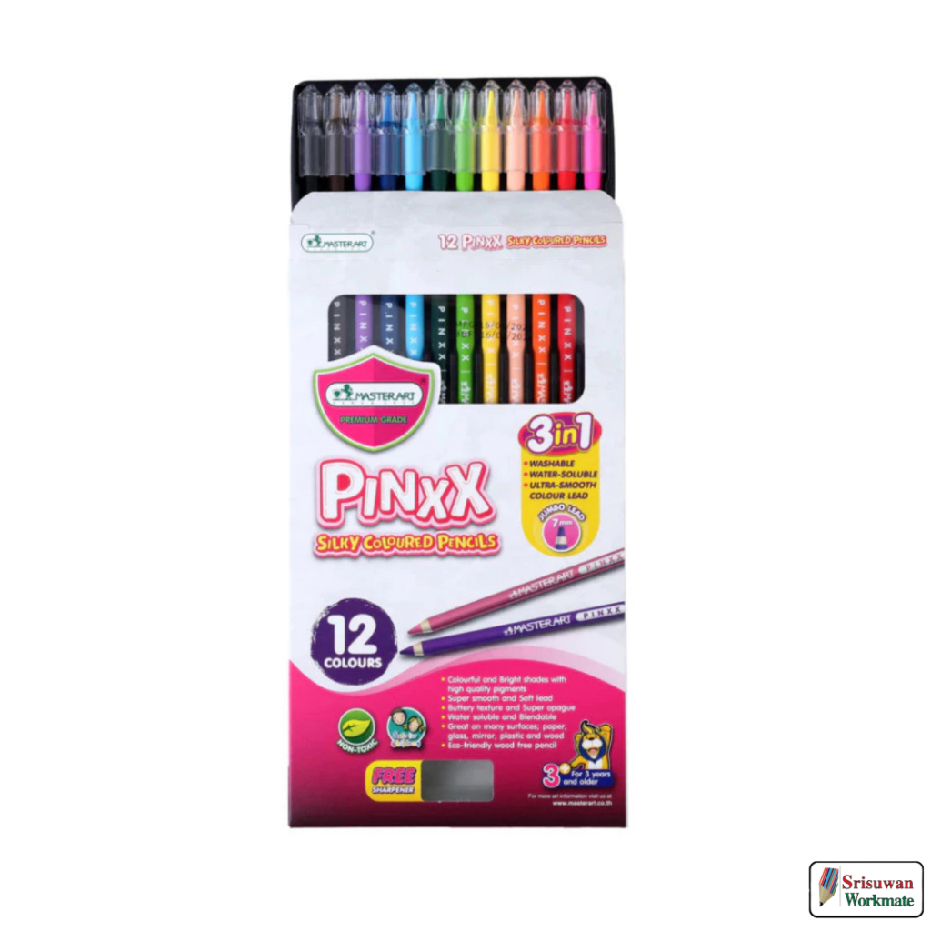 Master Art Pinxx 12สี ดินสอสีรุ่นปิ้งซ์ 12 สี  สีไม้ระบายนํ้าได้ ดินสอสี สีไม้ silky coloured pencil