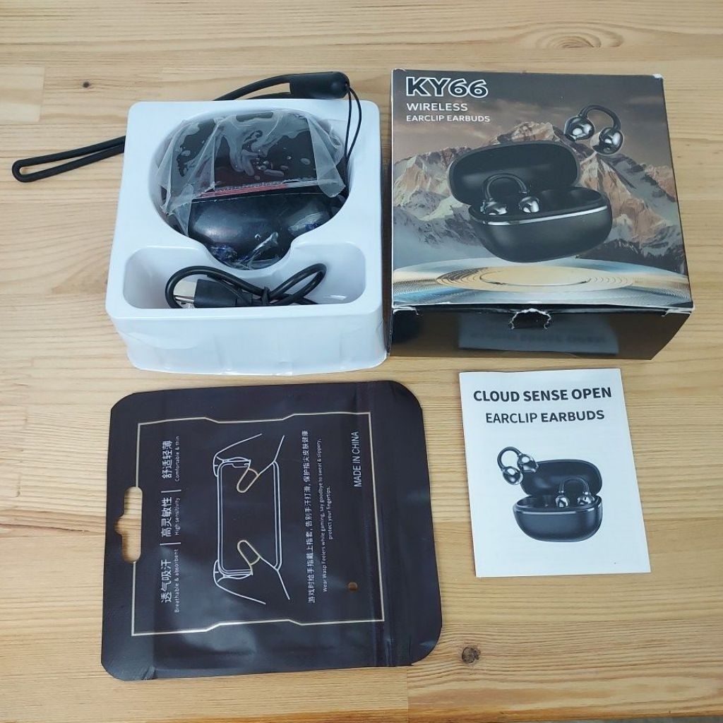 KY TECH KY66 หูฟังแบบหนีบหู ขายถูกๆ แกะมาลองใช้ครั้งเดียว พลาสติคยังไม่แกะ มือสองสภาพ99.99%