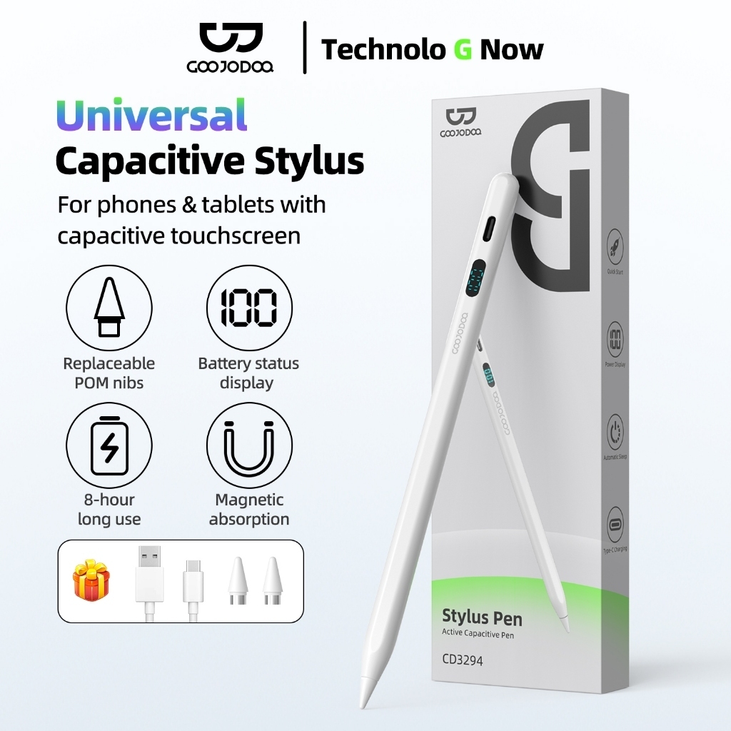 GOOJODOQ Universal Stylus พร้อมจอแสดงผลแม่เหล็กความปลอดภัยอุปกรณ์เสริมทนทานและเปลี่ยนได้ For Android