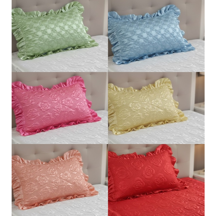 ปลอกหมอน ผ้าซาติน ได้เป็นคู่ ลายกุหลาบ สีแดง ฟ้า เขียวเหลือง ส้ม แบบซิปด้านหลัง สินค้าลดราคา เคลียร์สต๊อก