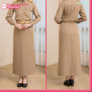 ชุดข้าราชการกากี อิสลาม/มุสลิม หญิง คอเชิ้ตแขนยาว+กระโปรงยาว ผ้าSOFT FEEL (สี16)