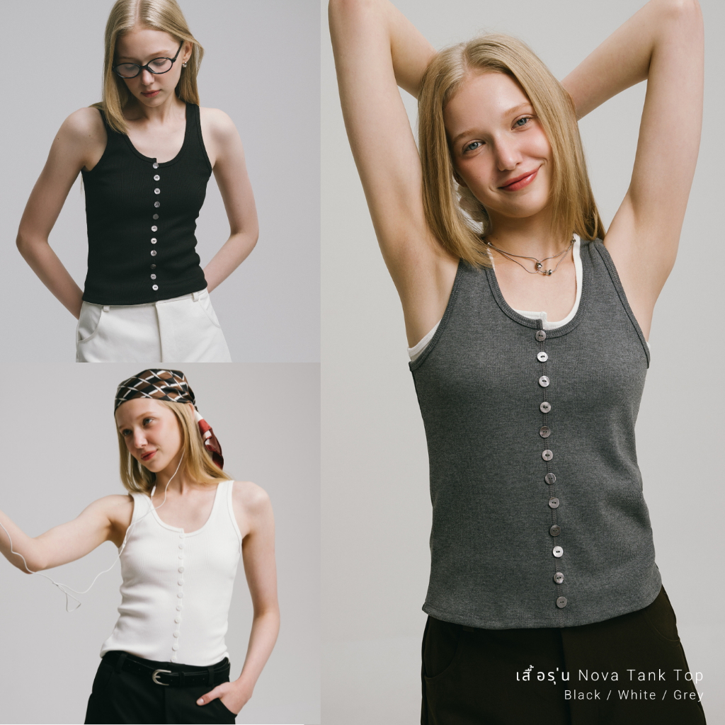 PAMECO - Nova Tank Top [พร้อมส่ง] เสื้อกล้ามทรงเข้ารูป ผ้ายืด ตกแต่งกระดุม