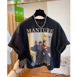 เสื้อครอปสาวอวบไซส์ใหญ่ oversize เสื้อผ้าวัยรุ่นน่ารักๆ เสื้อยืดแฟชั่นผู้หญิงกําลังฮิตใหม่ล่าสุด สกรีนลายวินเทจ เกาหลี