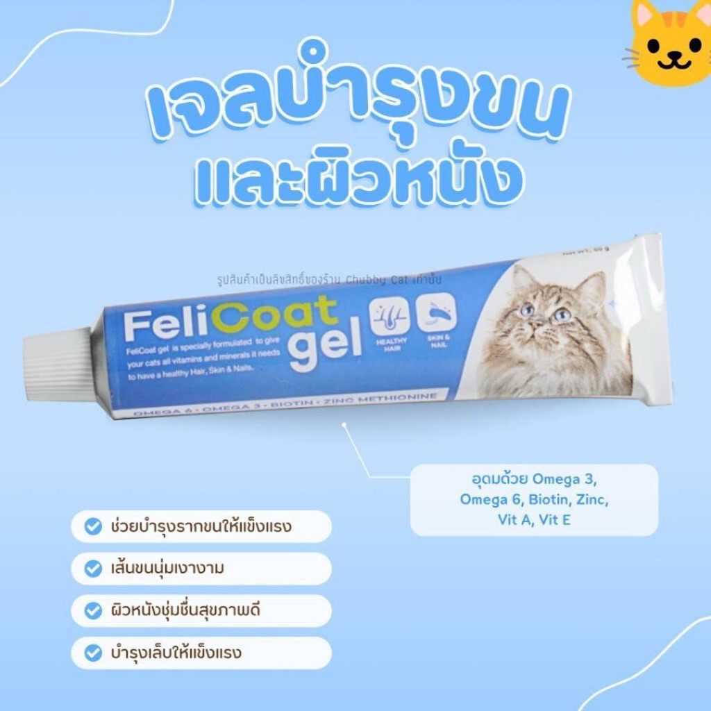FeliCoat gel  50 กรัม Exp 02/27 อาหารเสริมวิตามินสำหรับแมว บำรุงขน ผิวหนัง และเล็บ อาหารเสริมแมวอายุ 1 ปีขึ้นไป