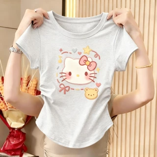 ส่วนลดพิเศษ ดีไซน์เก๋ พลางหุ่น เสื้อลำลองผู้หญิง คอกลม แขนสั้น สีขาว สีดำ ใส่เที่ยวในวันสบาย ๆ เนื้อผ้านุ่มเบาสัมผัสเย็น