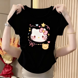 ส่วนลดพิเศษ ดีไซน์เก๋ พลางหุ่น เสื้อลำลองผู้หญิง คอกลม แขนสั้น สีขาว สีดำ ใส่เที่ยวในวันสบาย ๆ เนื้อผ้านุ่มเบาสัมผัสเย็น