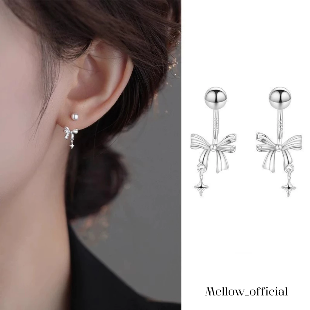 ต่างหูโบว์งานดี925 น่ารัก สวยเก๋ ละมุนแบบเรียบหรู RA17