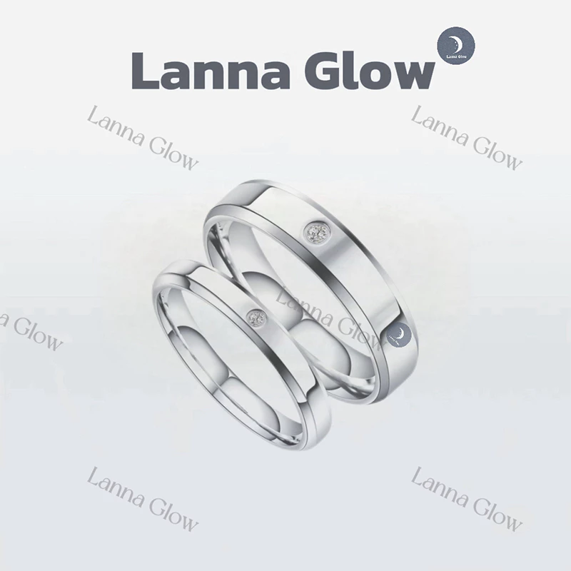 Lanna Glow แหวนเงินแท้ 925 ฝังเพชรสวิส(CZ) กว้าง 4 มิลลิเมตร 6 มิลลิเมตร