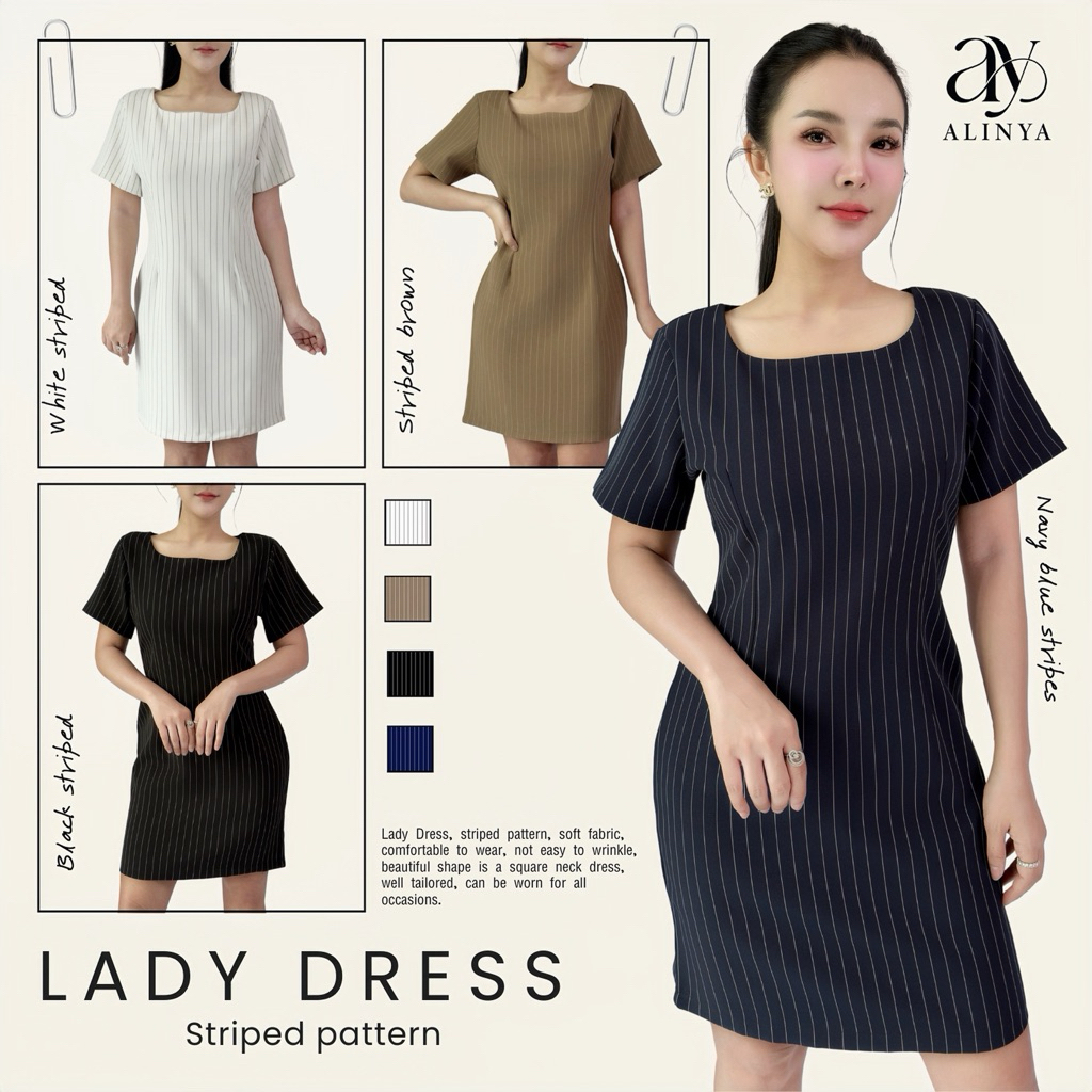 X 788/ New Lady dress (ชุดเดรสคอเหลี่ยมลายริ้ว)